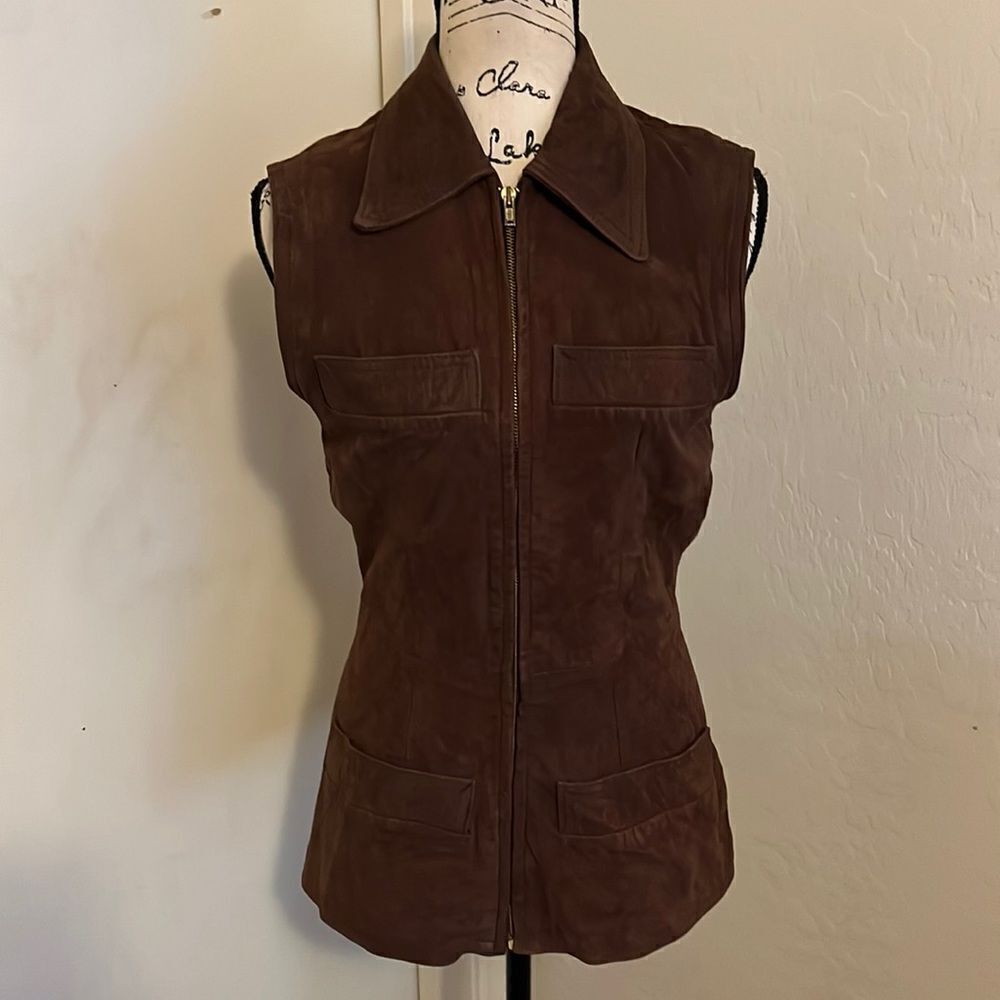 Vintage Bebe Boho Brown Suede Leather Zipper Closure Vest